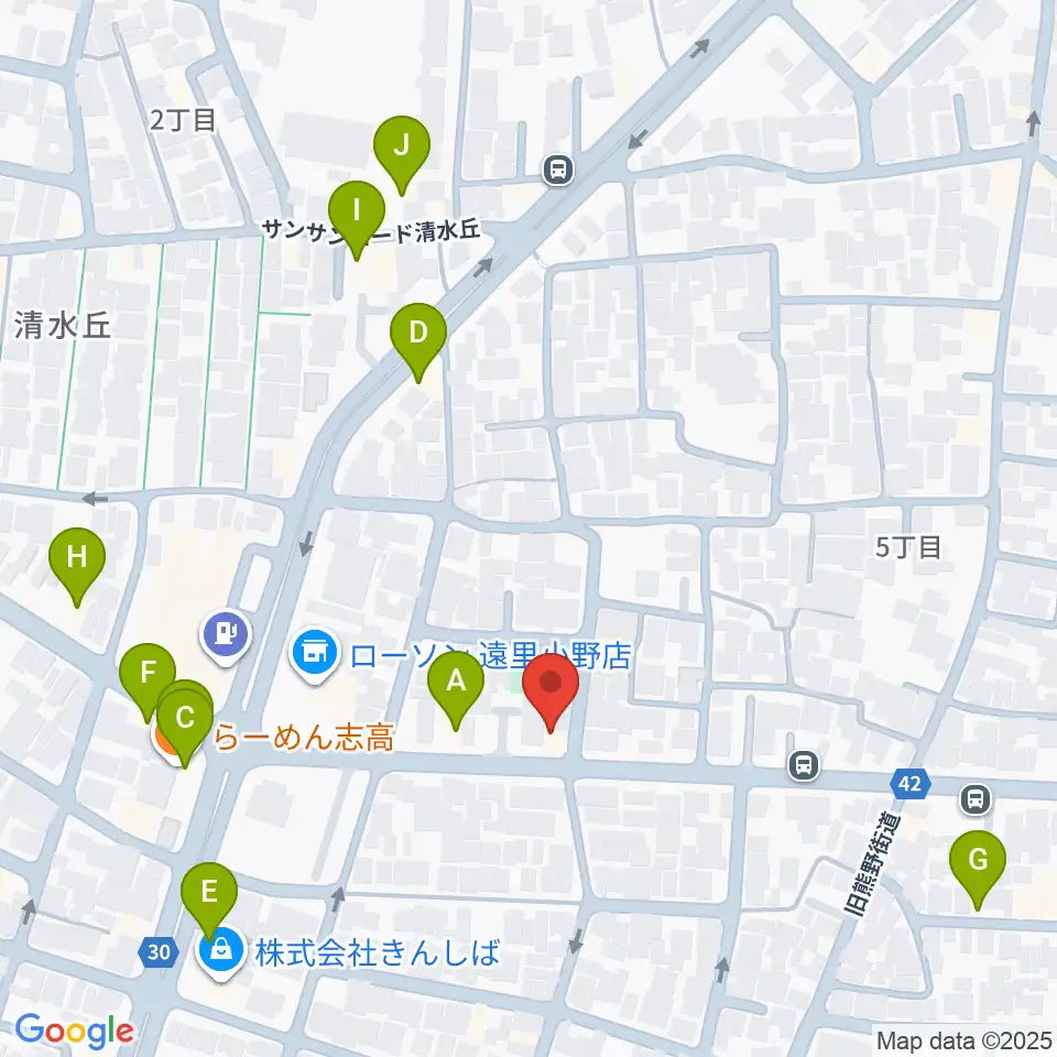 マツモト楽器周辺のファミレス・ファーストフード一覧地図