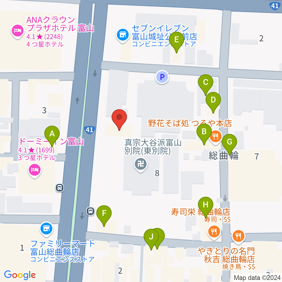 ミヤコ楽器店周辺のファミレス・ファーストフード一覧地図