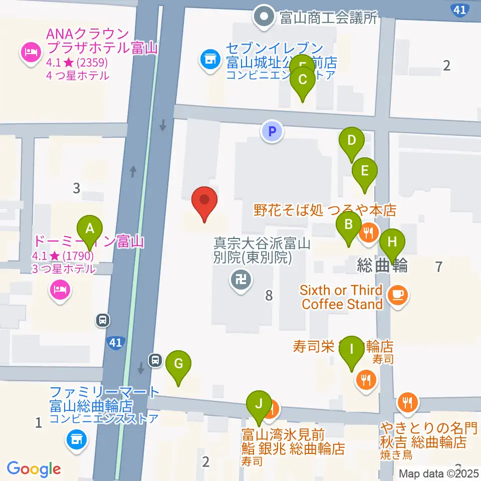 ミヤコ楽器店周辺のファミレス・ファーストフード一覧地図