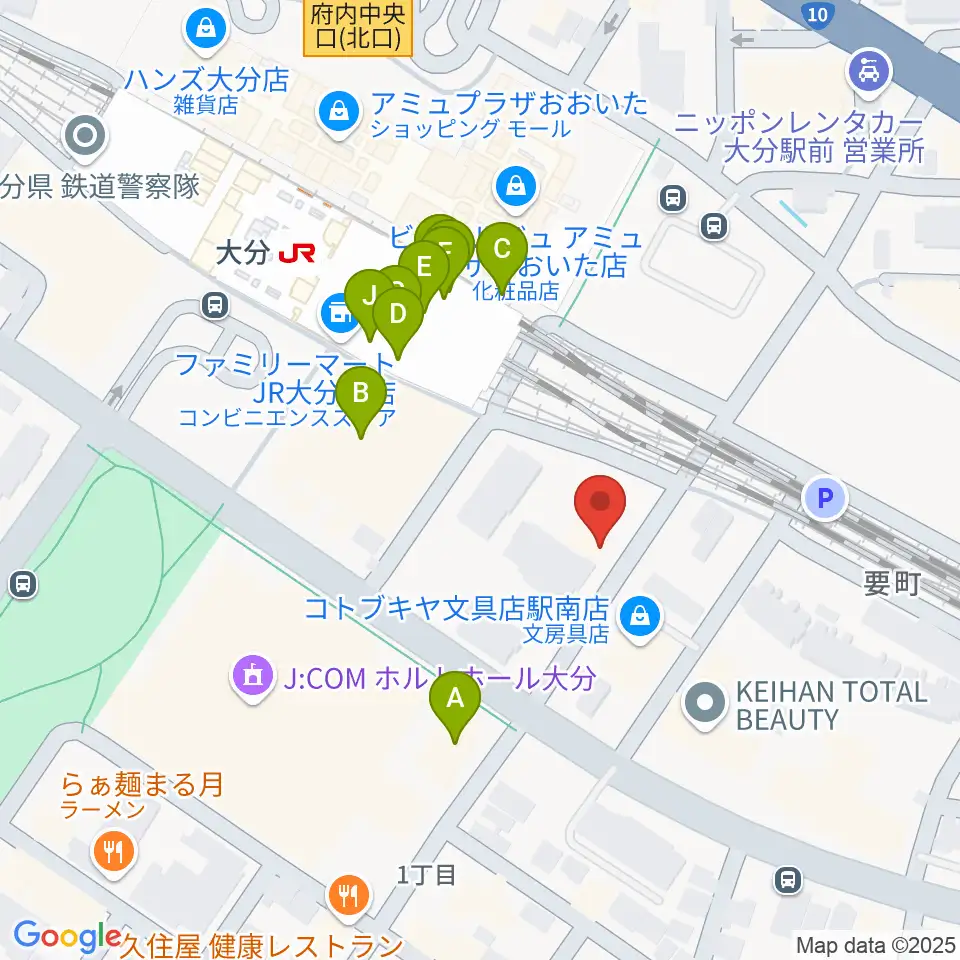 ミュージックストアナガト大分店周辺のファミレス・ファーストフード一覧地図