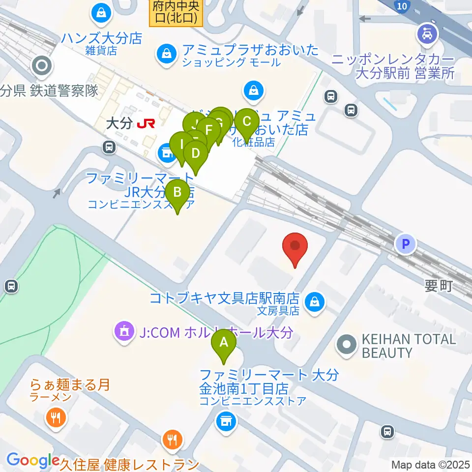 ミュージックストアナガト大分店周辺のファミレス・ファーストフード一覧地図