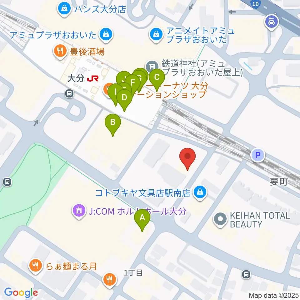 ミュージックストアナガト大分店周辺のファミレス・ファーストフード一覧地図