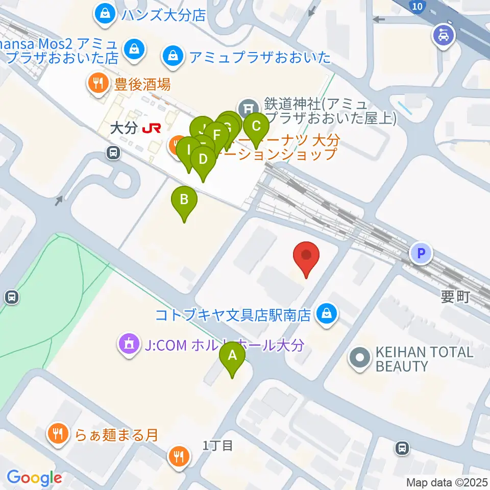 ミュージックストアナガト大分店周辺のファミレス・ファーストフード一覧地図