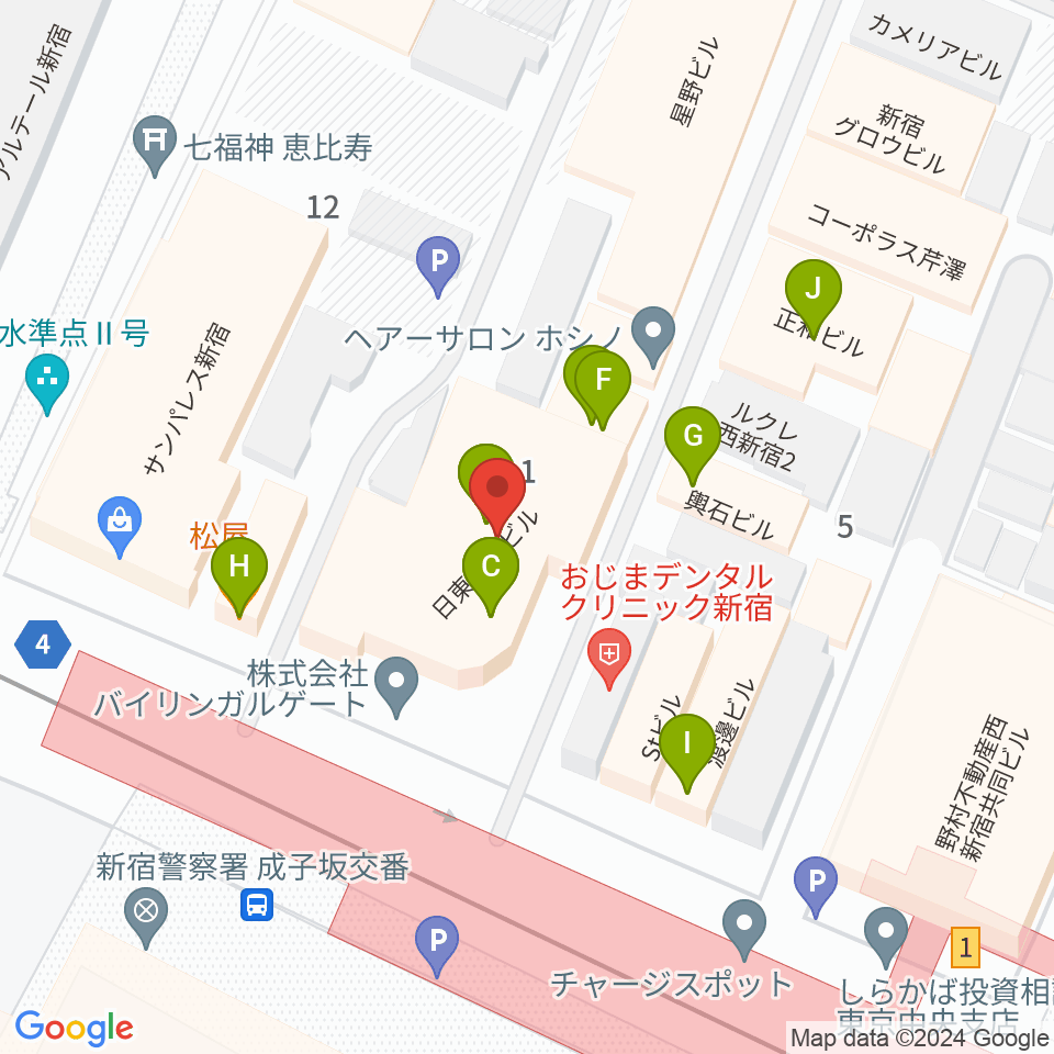 村松楽器 新宿店周辺のファミレス・ファーストフード一覧地図