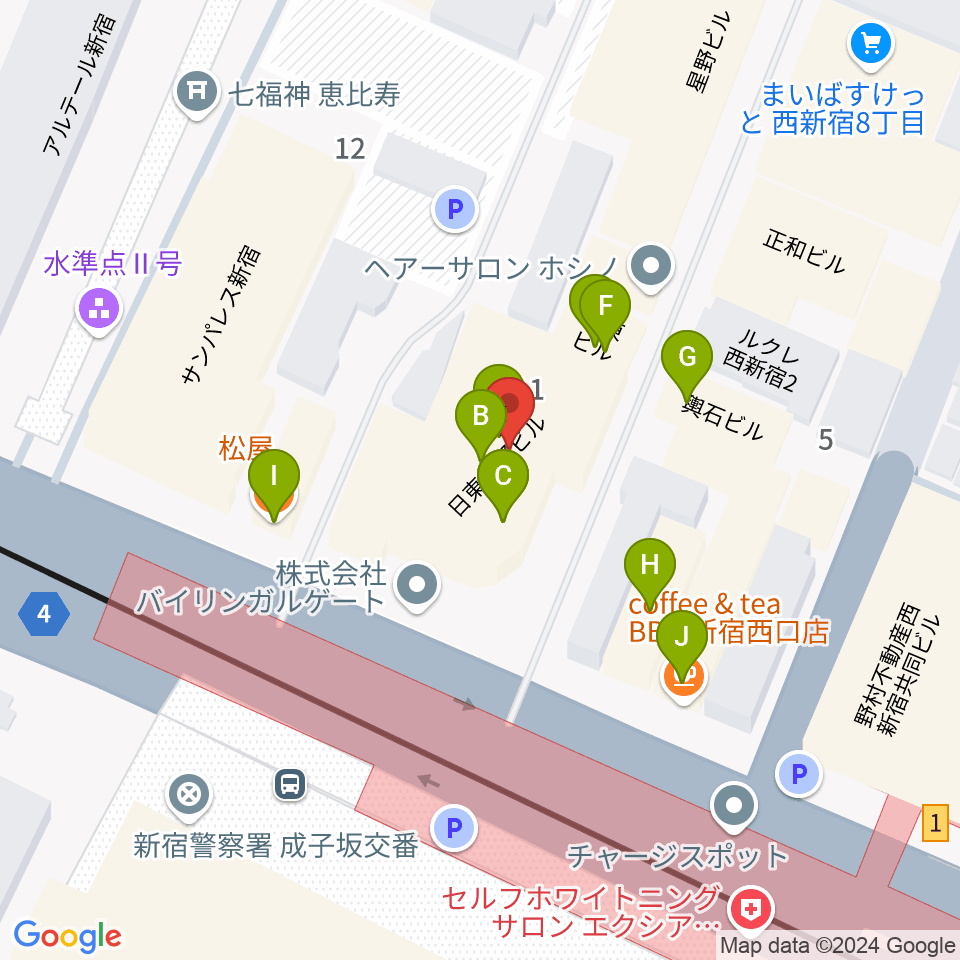 村松楽器 新宿店周辺のファミレス・ファーストフード一覧地図