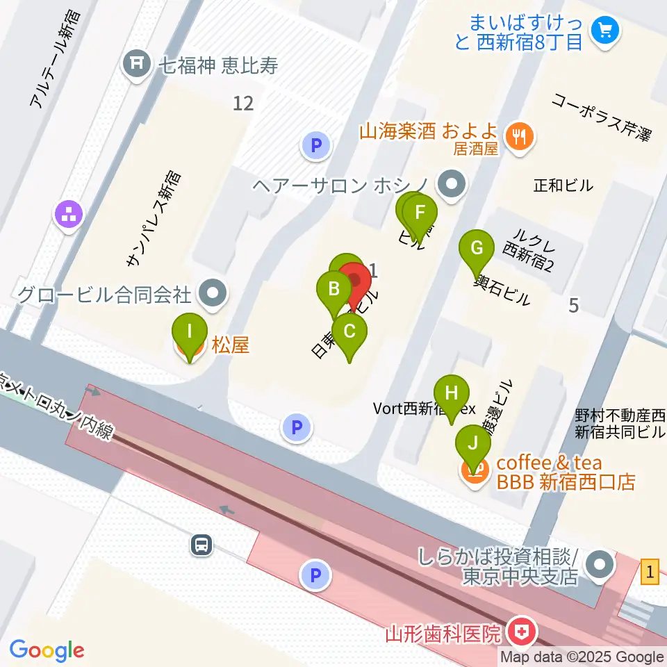 村松楽器 新宿店周辺のファミレス・ファーストフード一覧地図