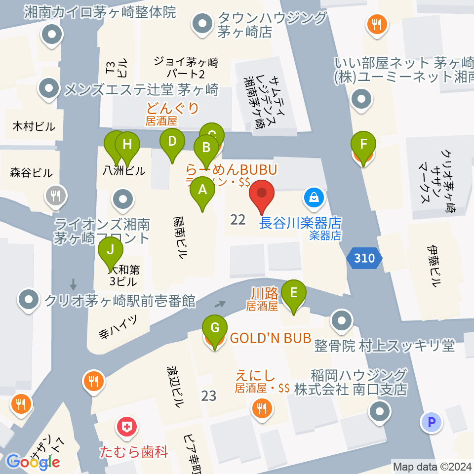 長谷川楽器本店周辺のファミレス・ファーストフード一覧地図