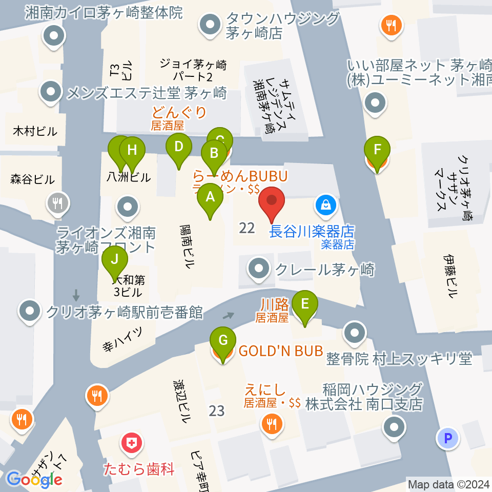 長谷川楽器本店周辺のファミレス・ファーストフード一覧地図