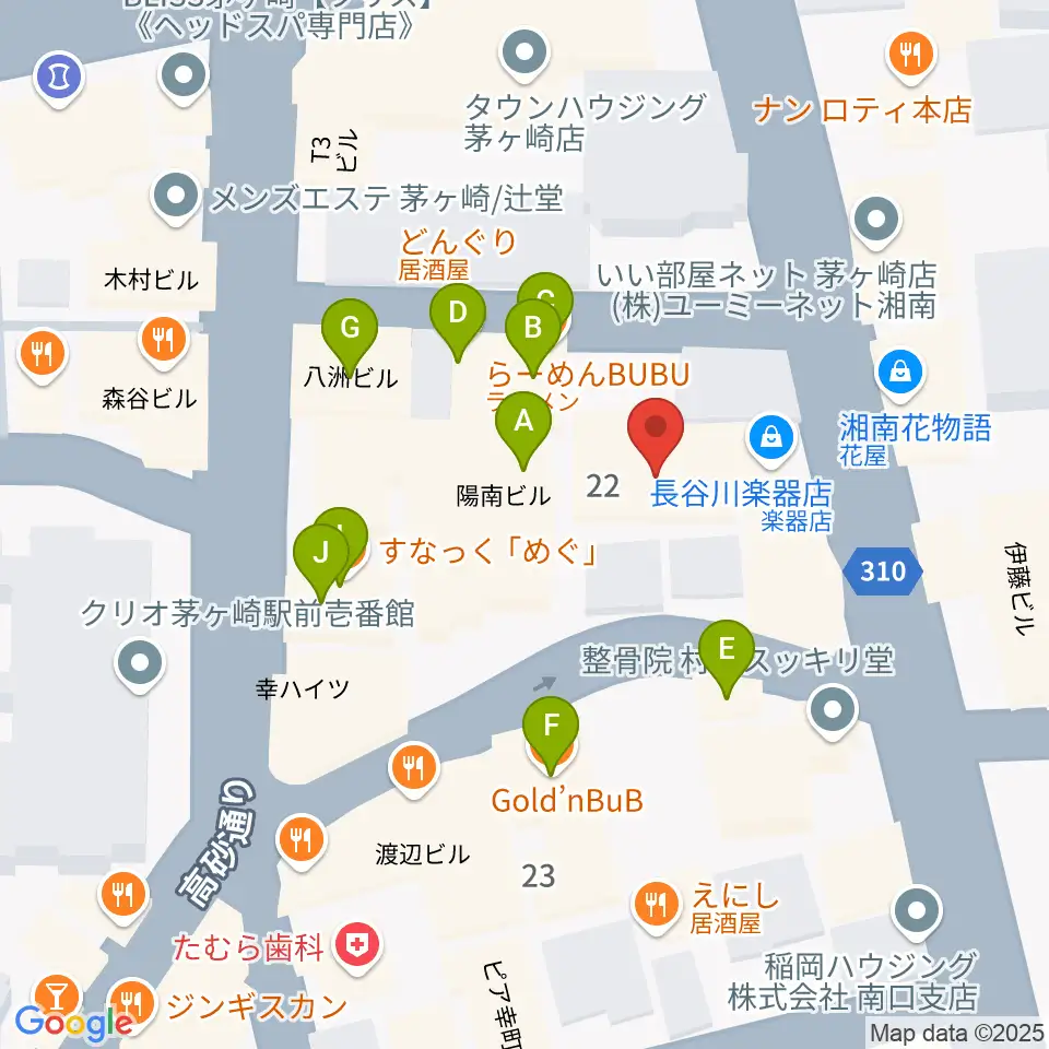 長谷川楽器本店周辺のファミレス・ファーストフード一覧地図