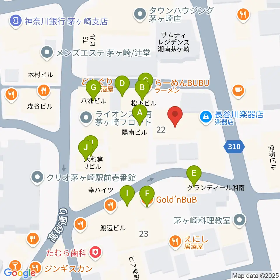 長谷川楽器本店周辺のファミレス・ファーストフード一覧地図