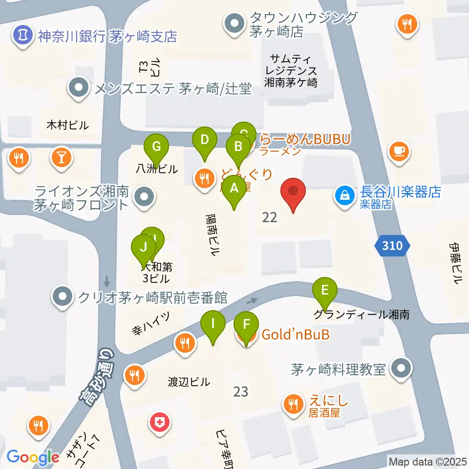 長谷川楽器本店周辺のファミレス・ファーストフード一覧地図
