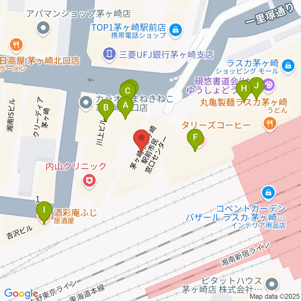 長谷川楽器北口店周辺のファミレス・ファーストフード一覧地図