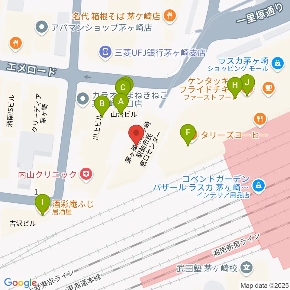 長谷川楽器北口店周辺のファミレス・ファーストフード一覧地図