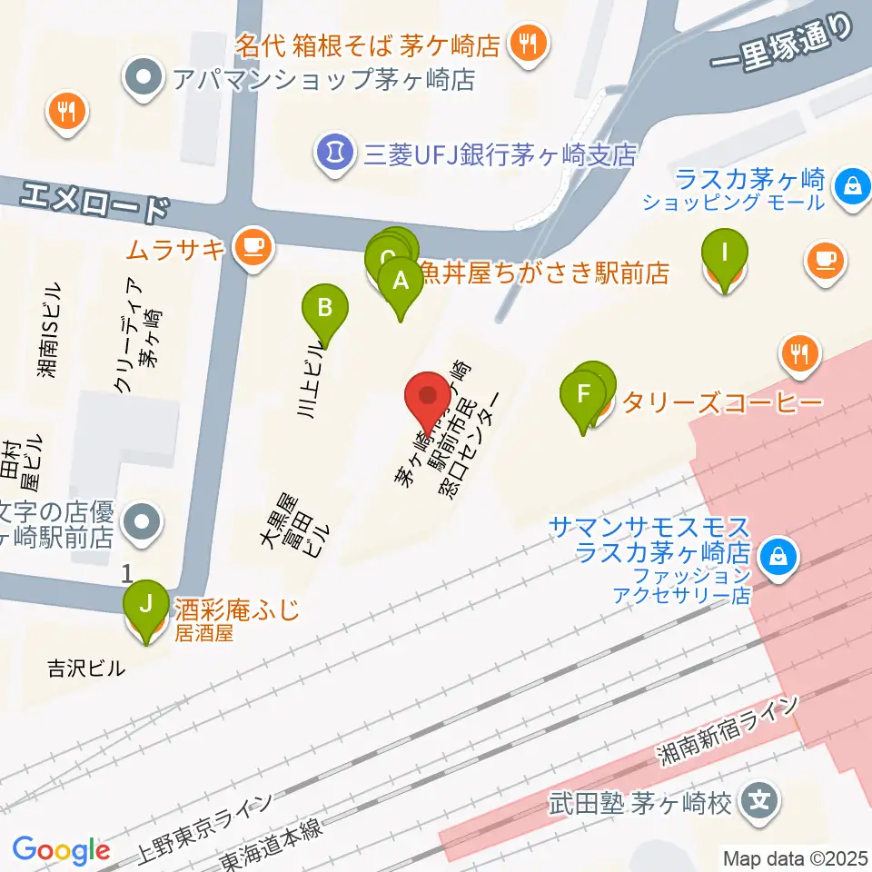 長谷川楽器北口店周辺のファミレス・ファーストフード一覧地図