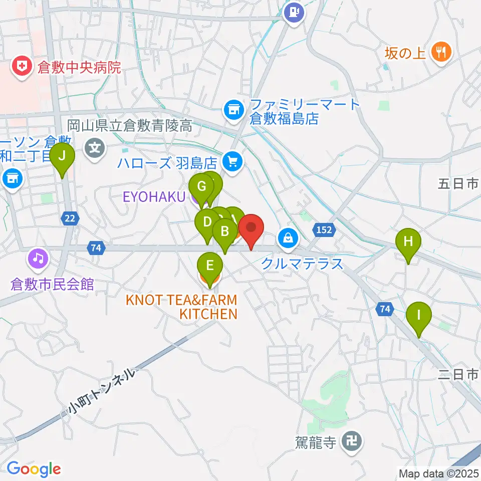 六ツ森楽器店周辺のファミレス・ファーストフード一覧地図