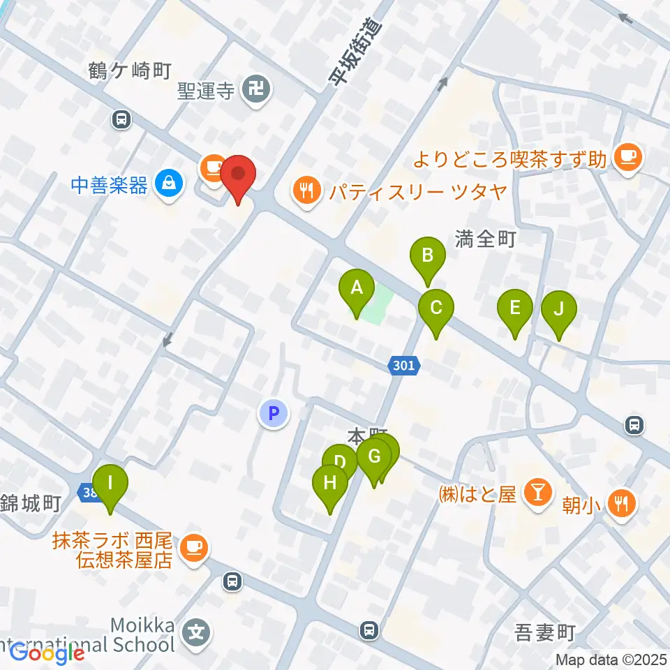 中善楽器周辺のファミレス・ファーストフード一覧地図