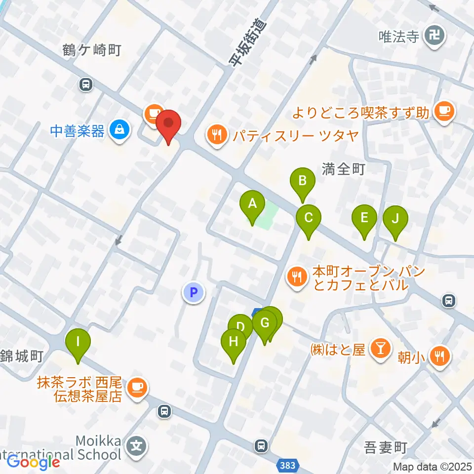 中善楽器周辺のファミレス・ファーストフード一覧地図