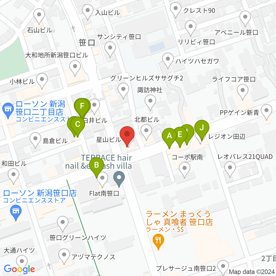 新潟中古楽器センター 新潟ショールーム周辺のファミレス・ファーストフード一覧地図