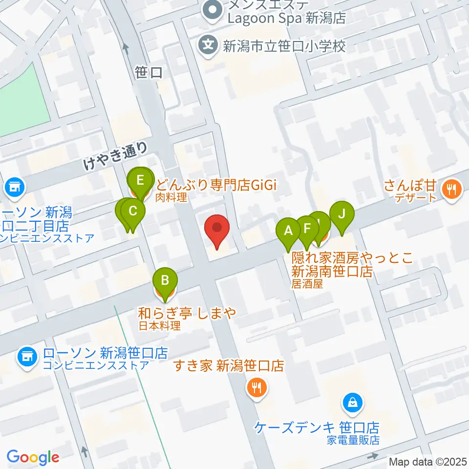 新潟中古楽器センター 新潟ショールーム周辺のファミレス・ファーストフード一覧地図