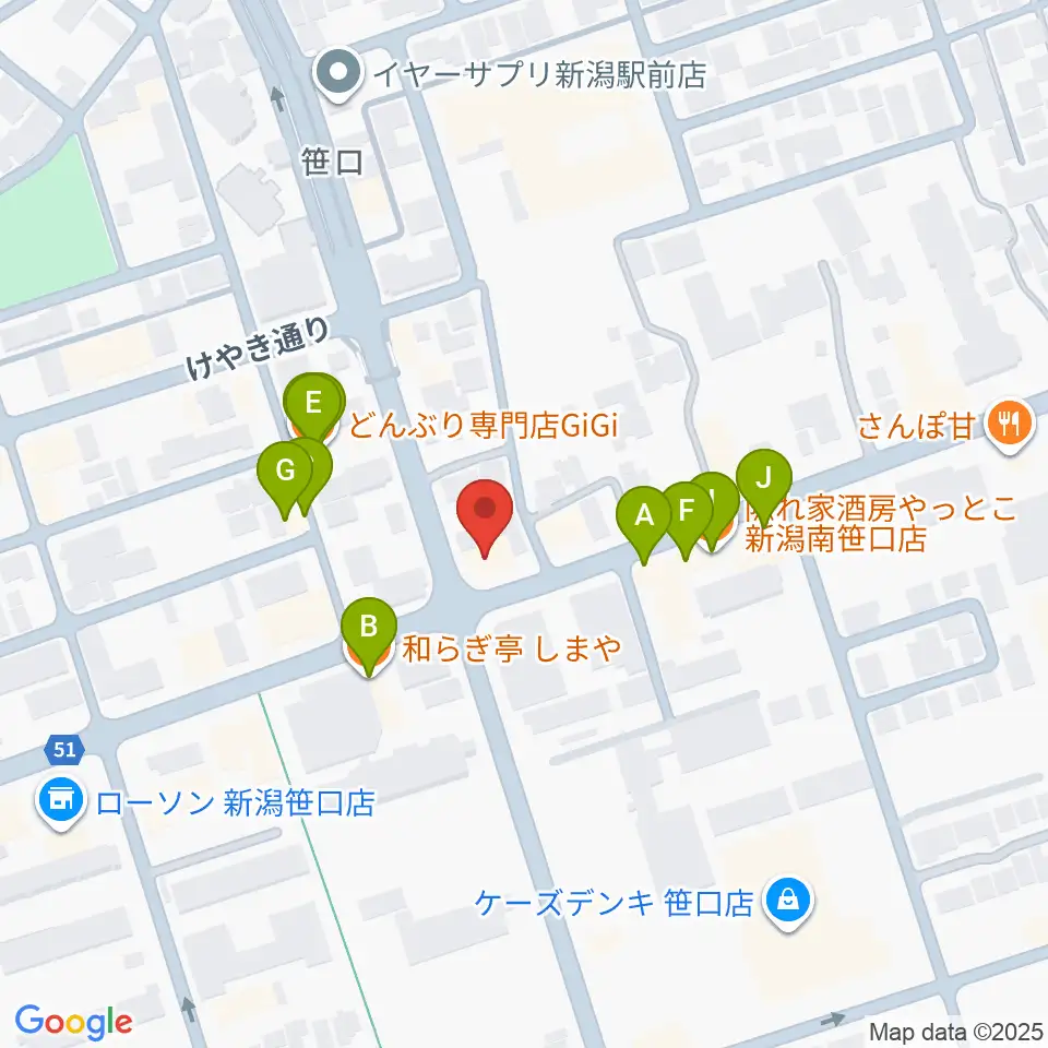 新潟中古楽器センター 新潟ショールーム周辺のファミレス・ファーストフード一覧地図