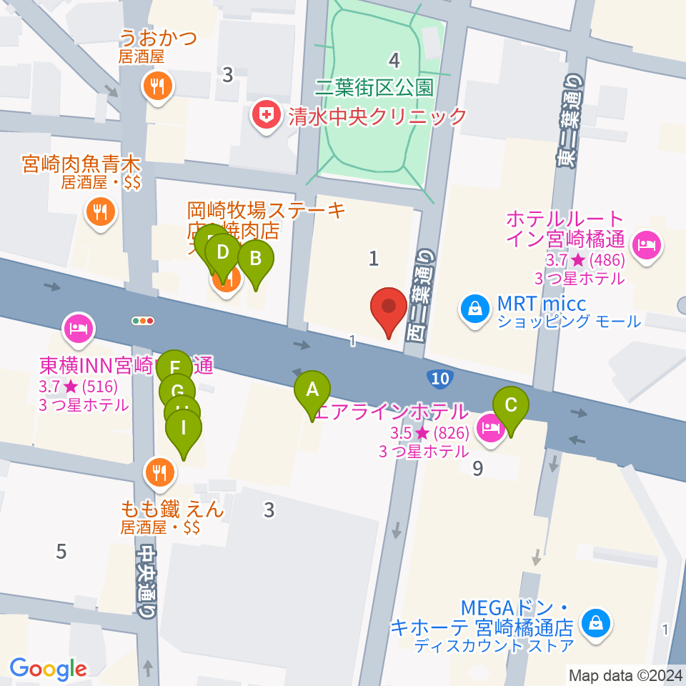 西村楽器 micc本店周辺のファミレス・ファーストフード一覧地図