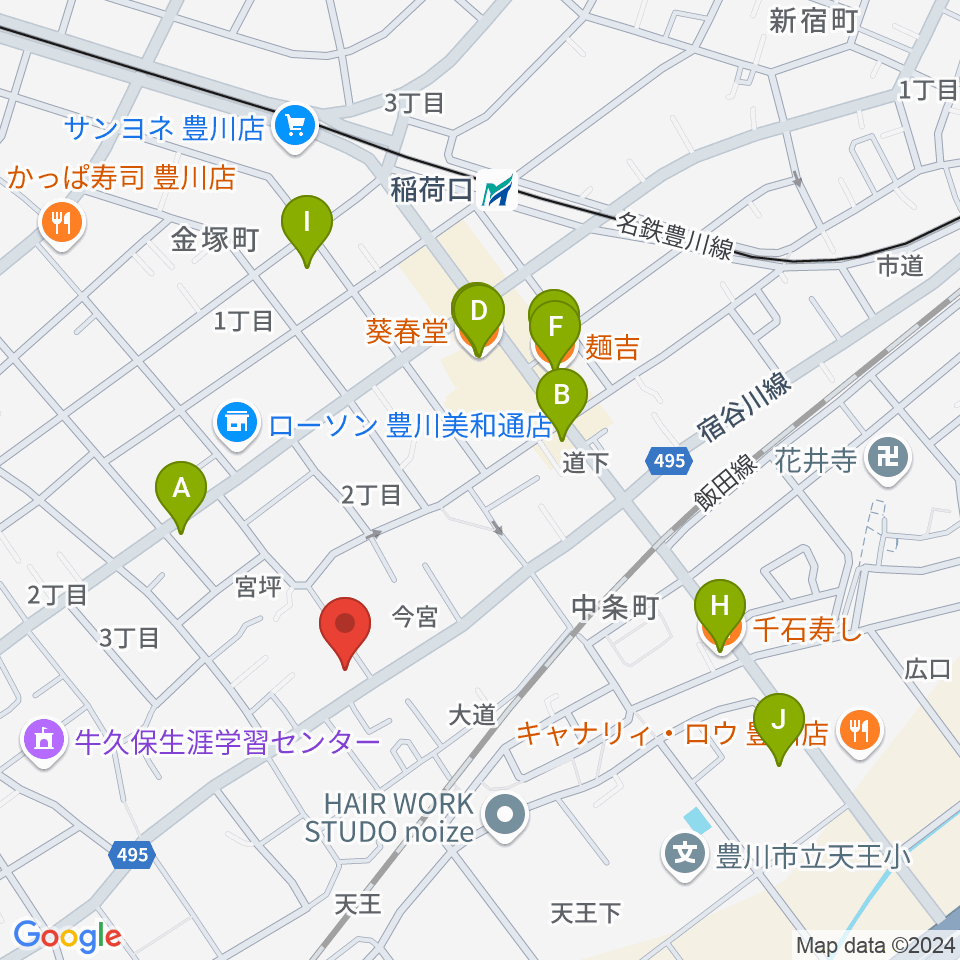 オリエント楽器 豊川店周辺のファミレス・ファーストフード一覧地図