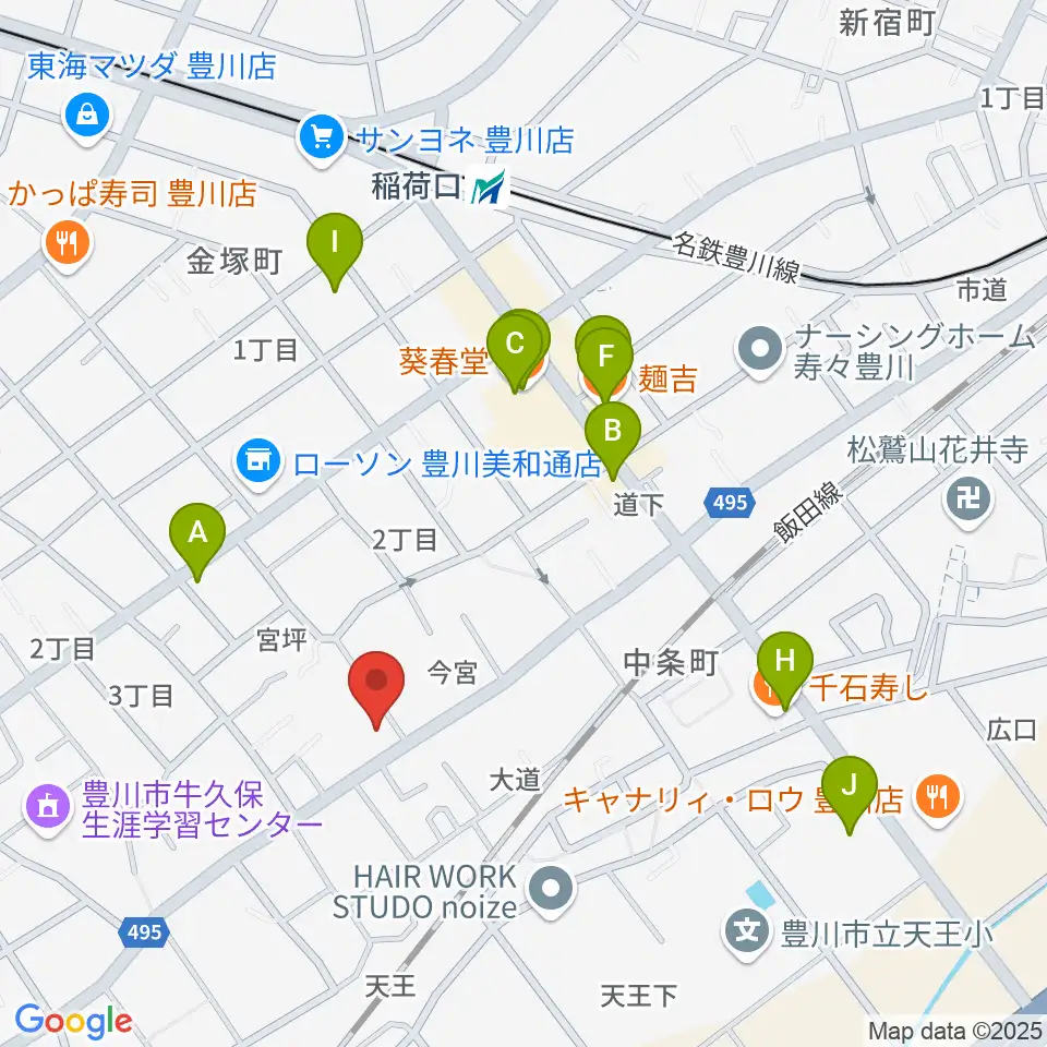 オリエント楽器 豊川店周辺のファミレス・ファーストフード一覧地図