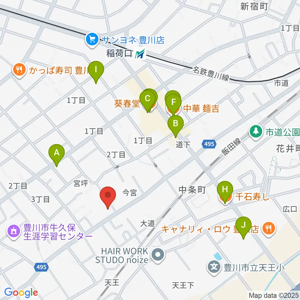 オリエント楽器 豊川店周辺のファミレス・ファーストフード一覧地図