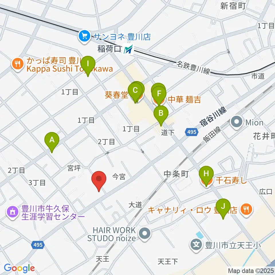 オリエント楽器 豊川店周辺のファミレス・ファーストフード一覧地図