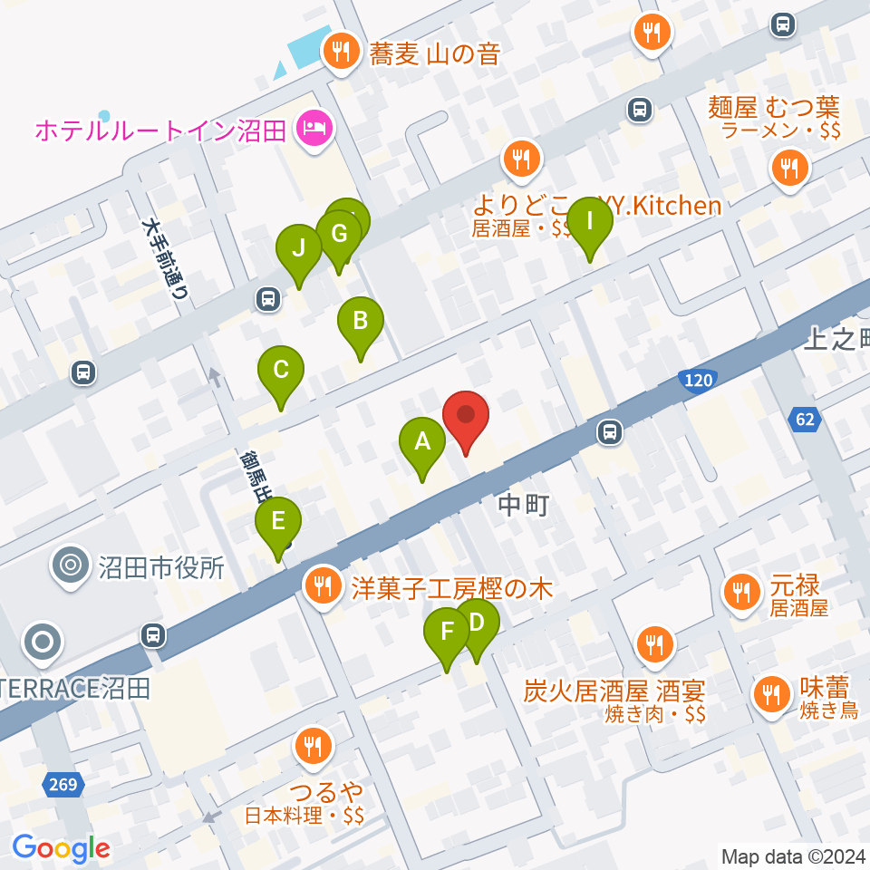 小池楽器店周辺のファミレス・ファーストフード一覧地図