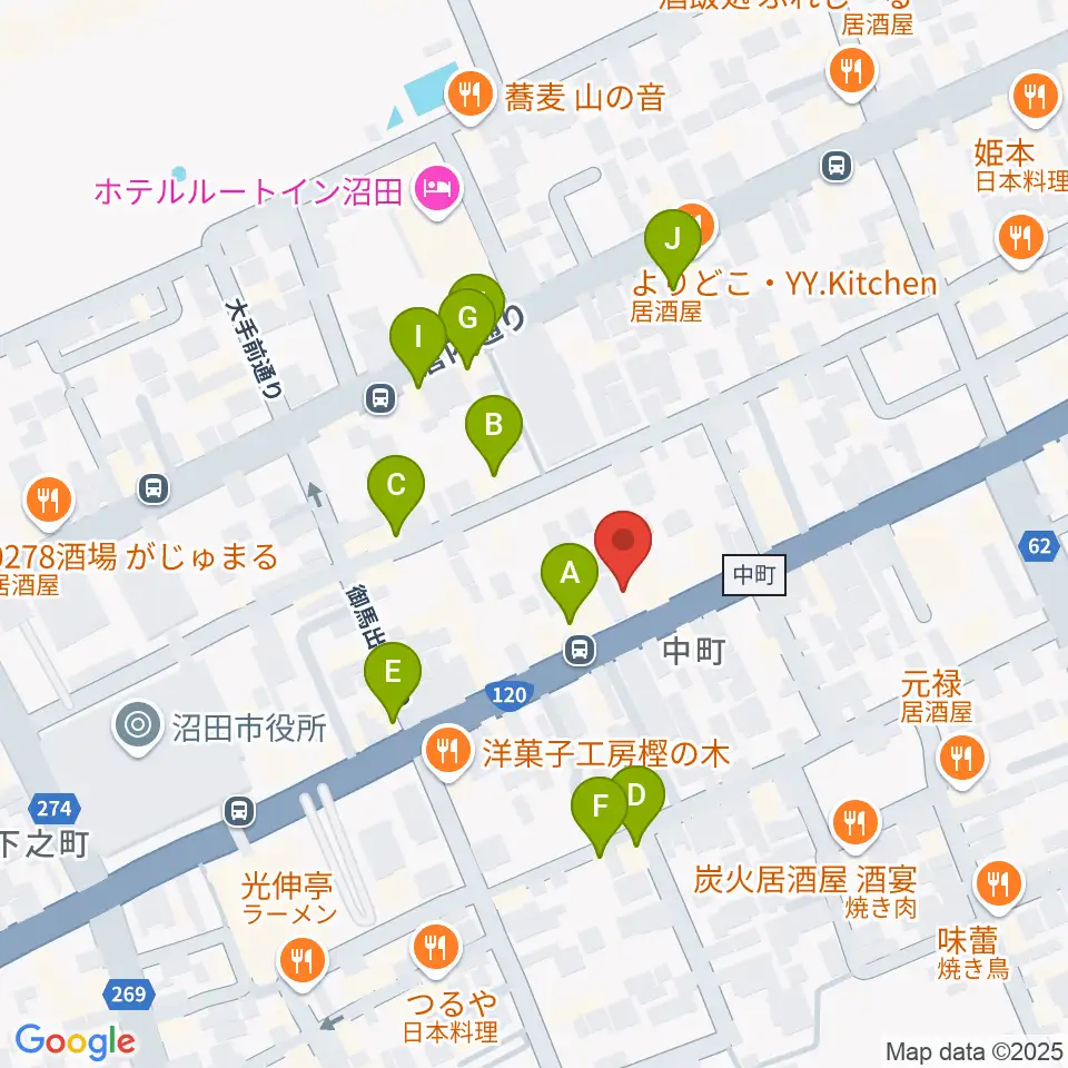 小池楽器店周辺のファミレス・ファーストフード一覧地図