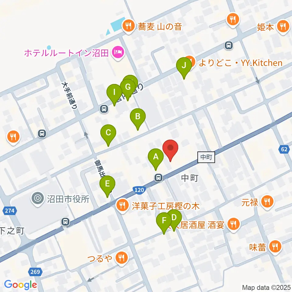 小池楽器店周辺のファミレス・ファーストフード一覧地図
