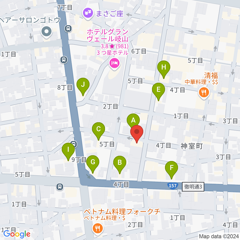 ピアノ百貨 岐阜店周辺のファミレス・ファーストフード一覧地図