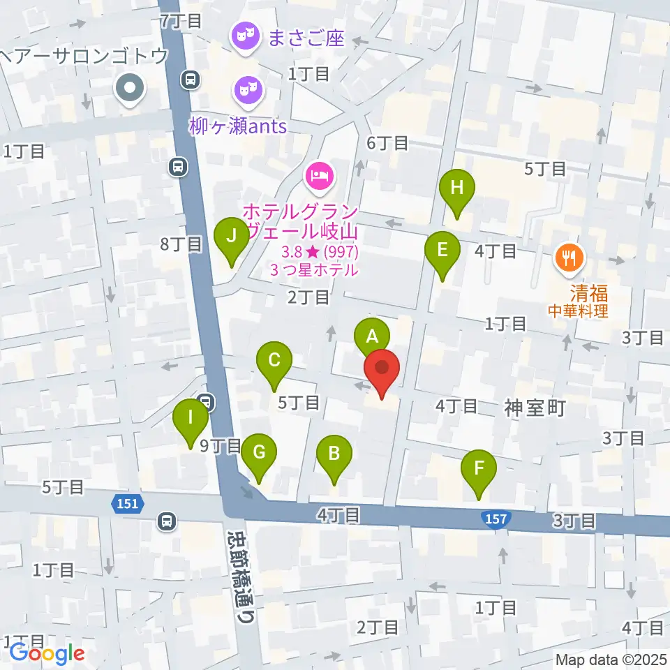 ピアノ百貨 岐阜店周辺のファミレス・ファーストフード一覧地図