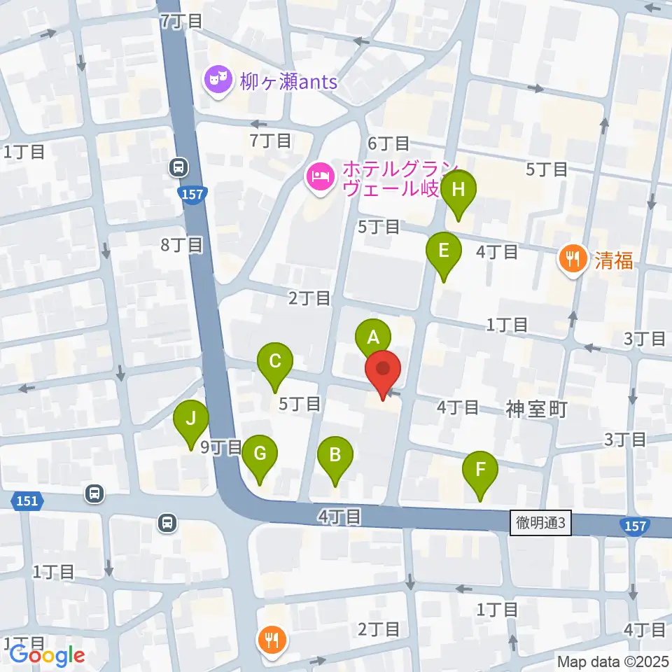 ピアノ百貨 岐阜店周辺のファミレス・ファーストフード一覧地図