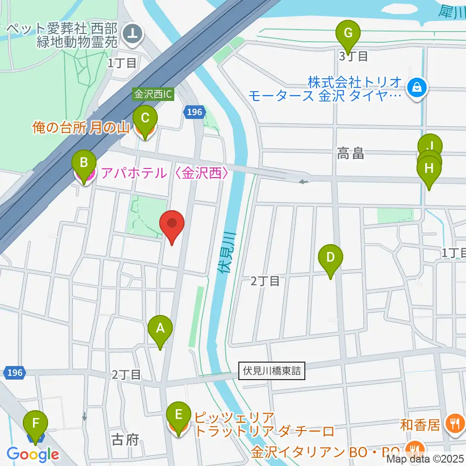 ピアノ工房カナザワ周辺のファミレス・ファーストフード一覧地図