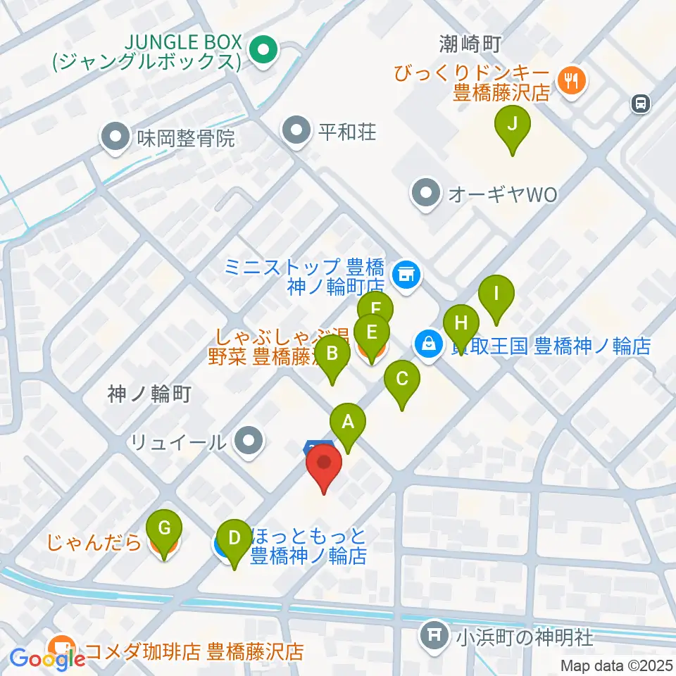 ピアノ百貨 豊橋店周辺のファミレス・ファーストフード一覧地図