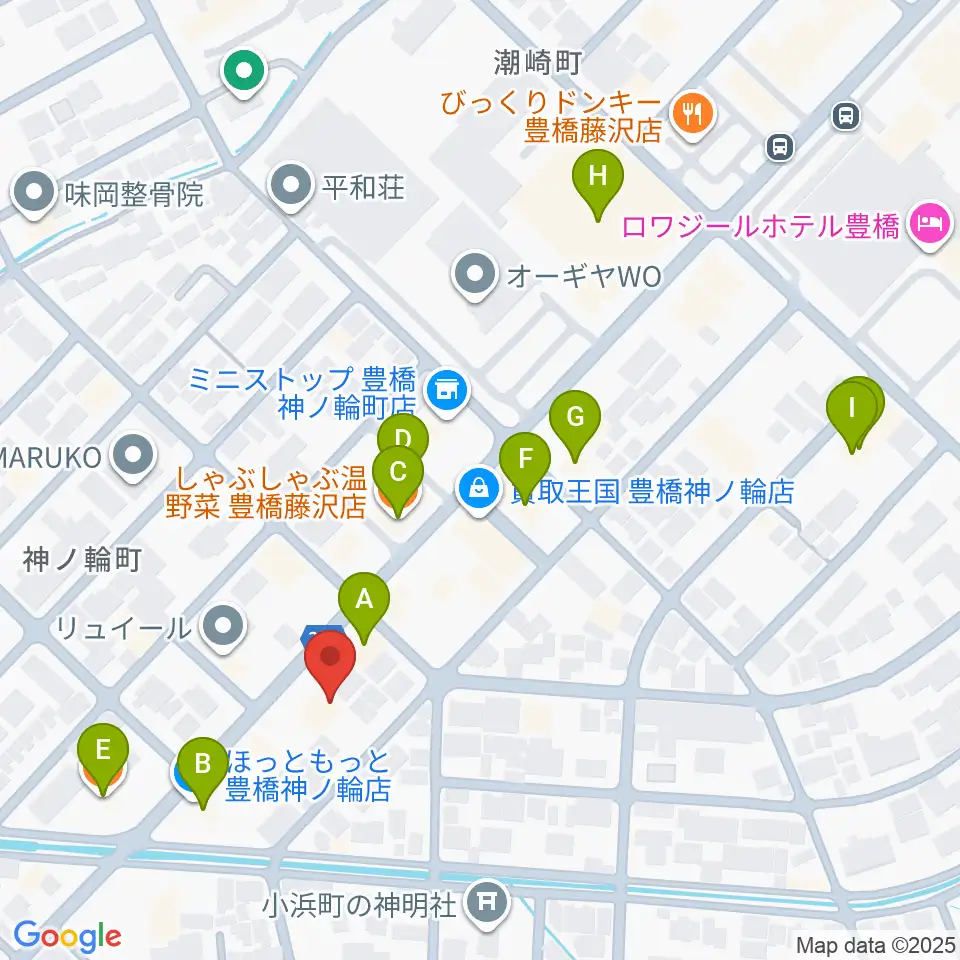 ピアノ百貨 豊橋店周辺のファミレス・ファーストフード一覧地図