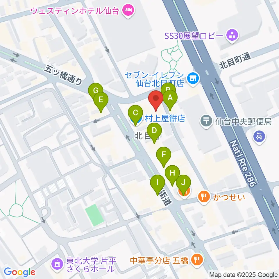 ピアノテック仙台周辺のファミレス・ファーストフード一覧地図