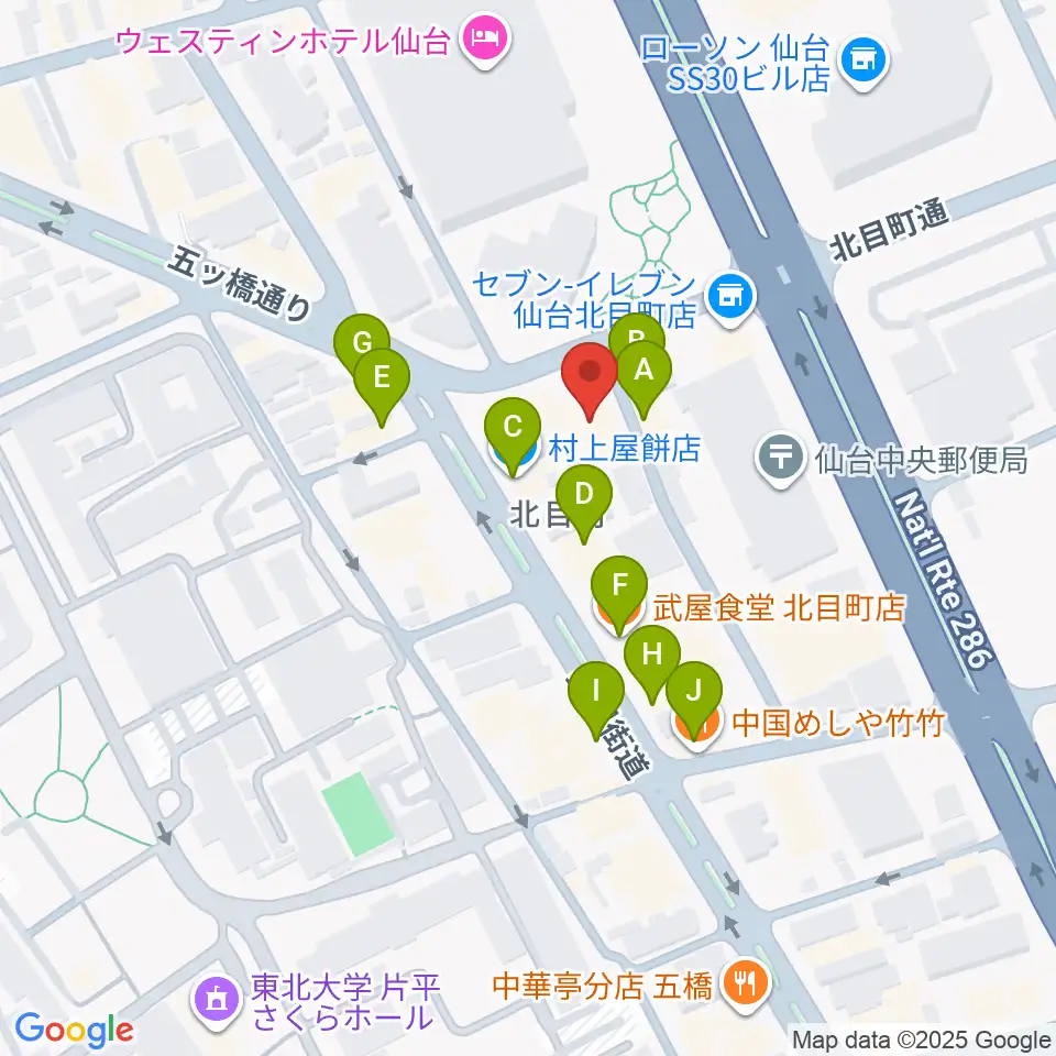 ピアノテック仙台周辺のファミレス・ファーストフード一覧地図