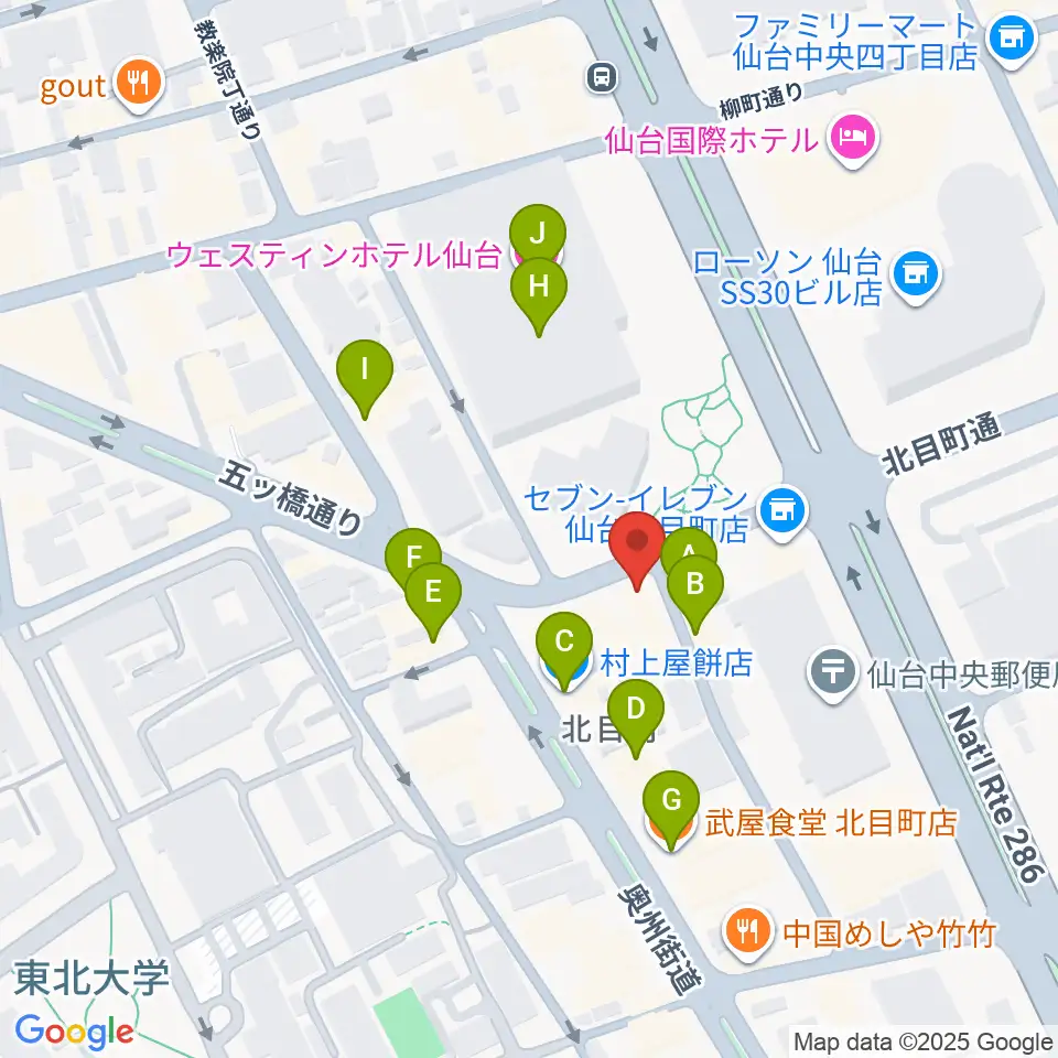 ピアノテック仙台周辺のファミレス・ファーストフード一覧地図