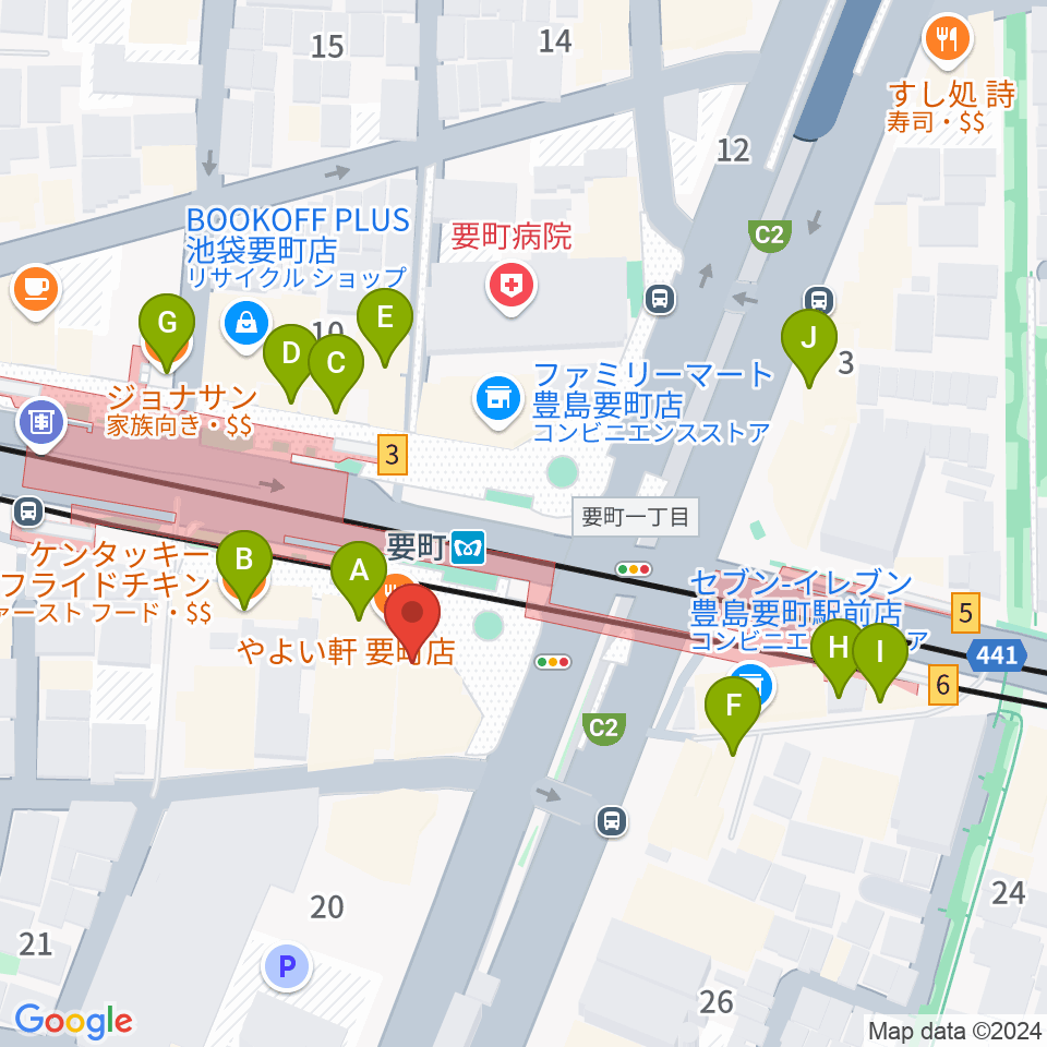 プラサギターラ周辺のファミレス・ファーストフード一覧地図