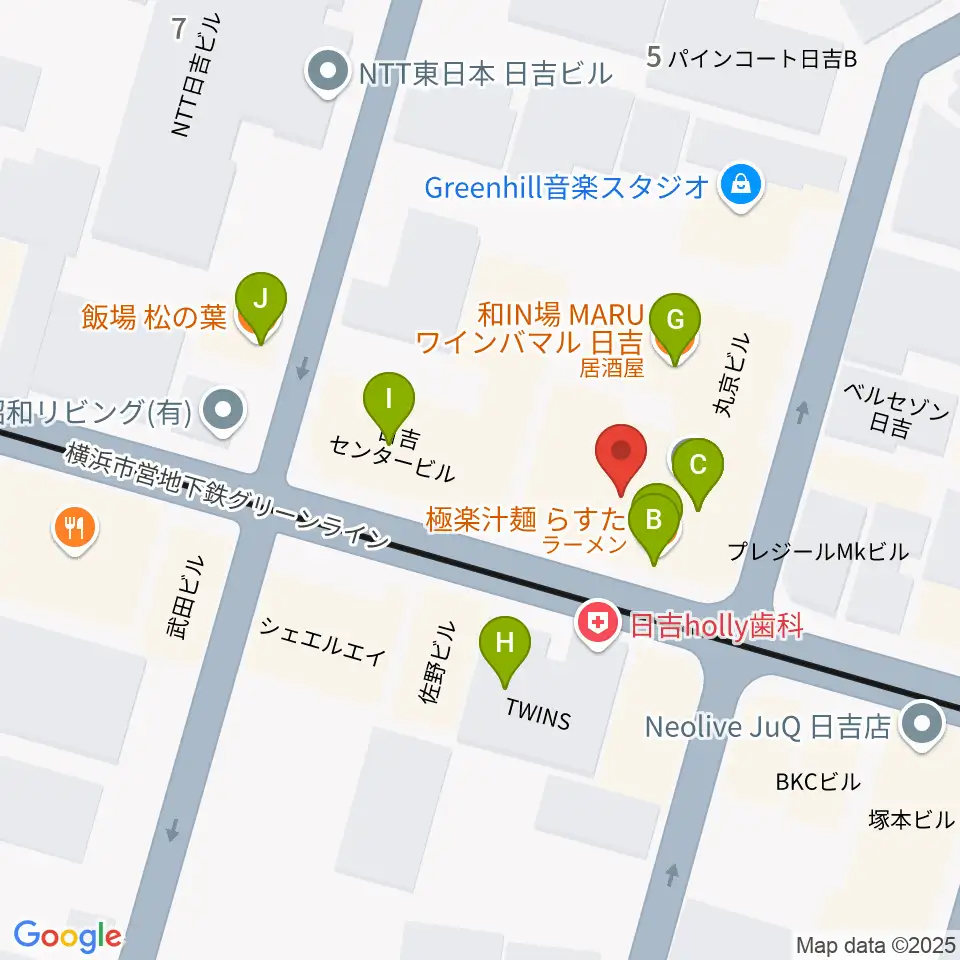 山響楽器店 日吉店周辺のファミレス・ファーストフード一覧地図