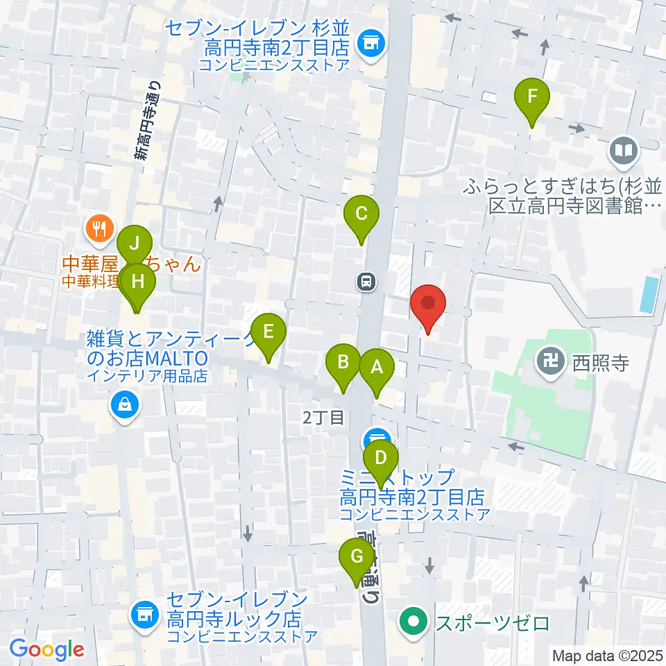 佐々木ヴァイオリン製作工房周辺のファミレス・ファーストフード一覧地図