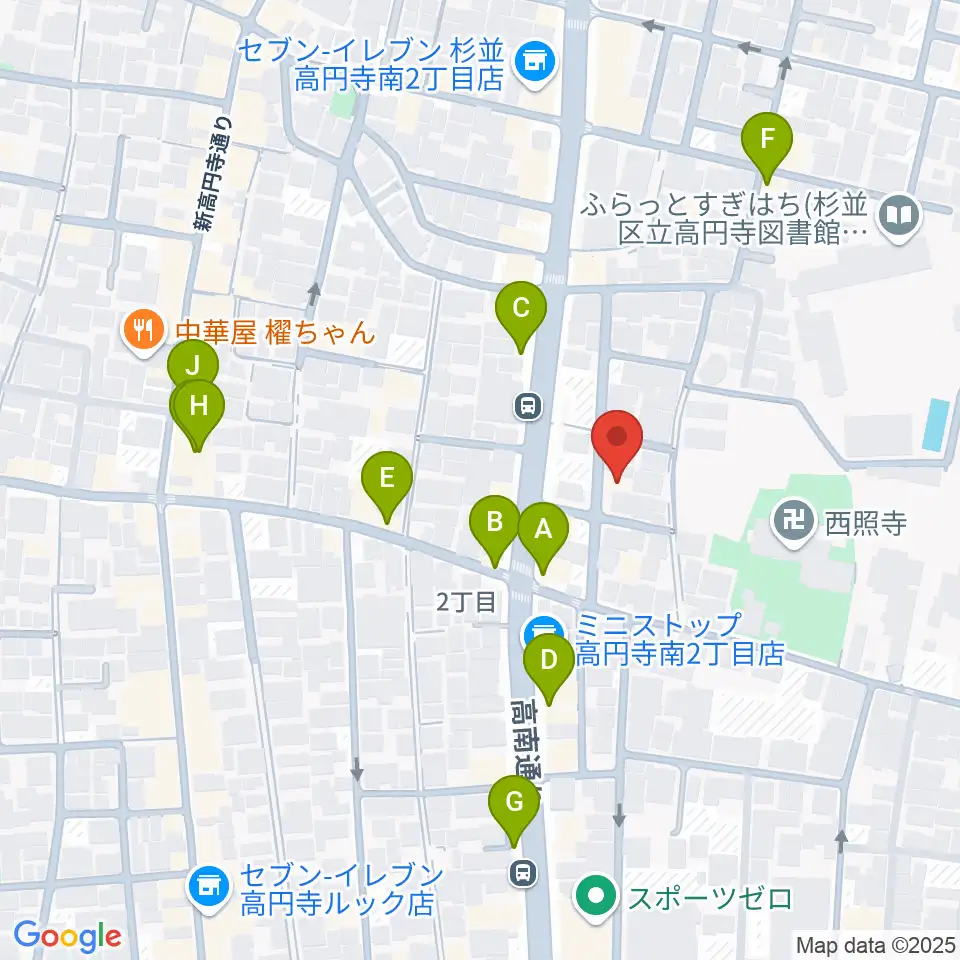 佐々木ヴァイオリン製作工房周辺のファミレス・ファーストフード一覧地図