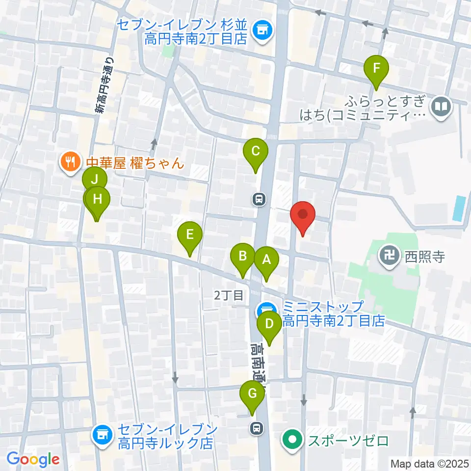 佐々木ヴァイオリン製作工房周辺のファミレス・ファーストフード一覧地図