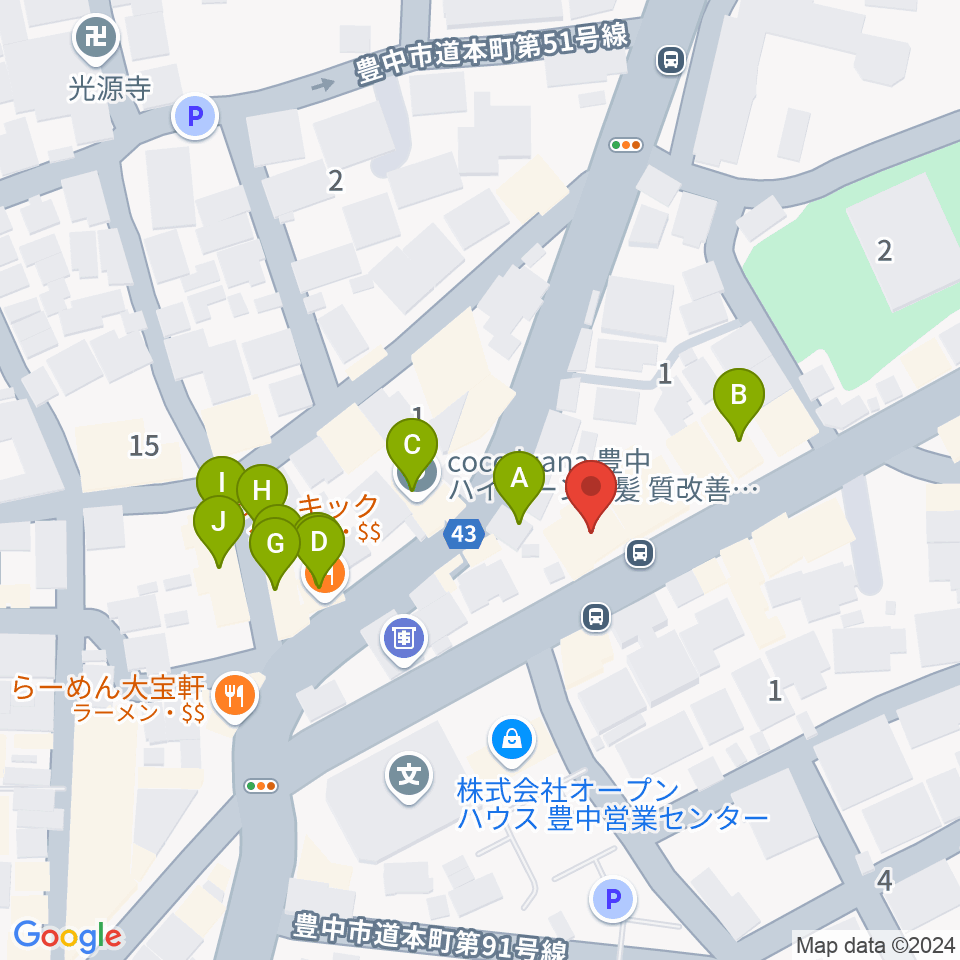 清家楽器周辺のファミレス・ファーストフード一覧地図