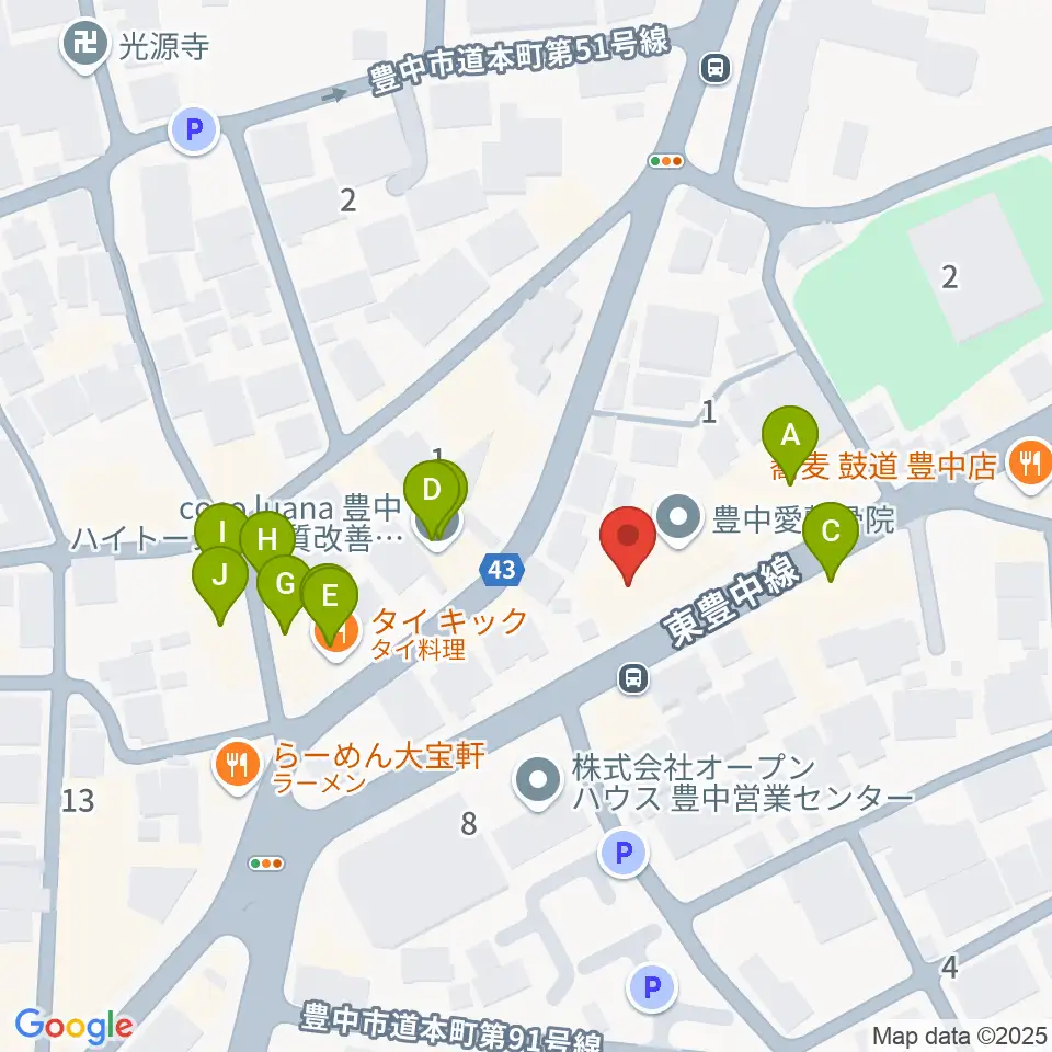 清家楽器周辺のファミレス・ファーストフード一覧地図