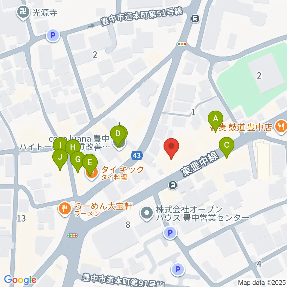 清家楽器周辺のファミレス・ファーストフード一覧地図