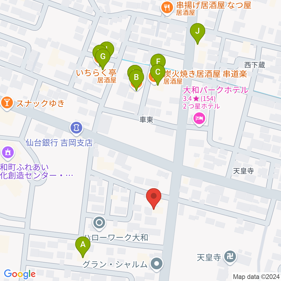 仙台ピアノ工房周辺のファミレス・ファーストフード一覧地図